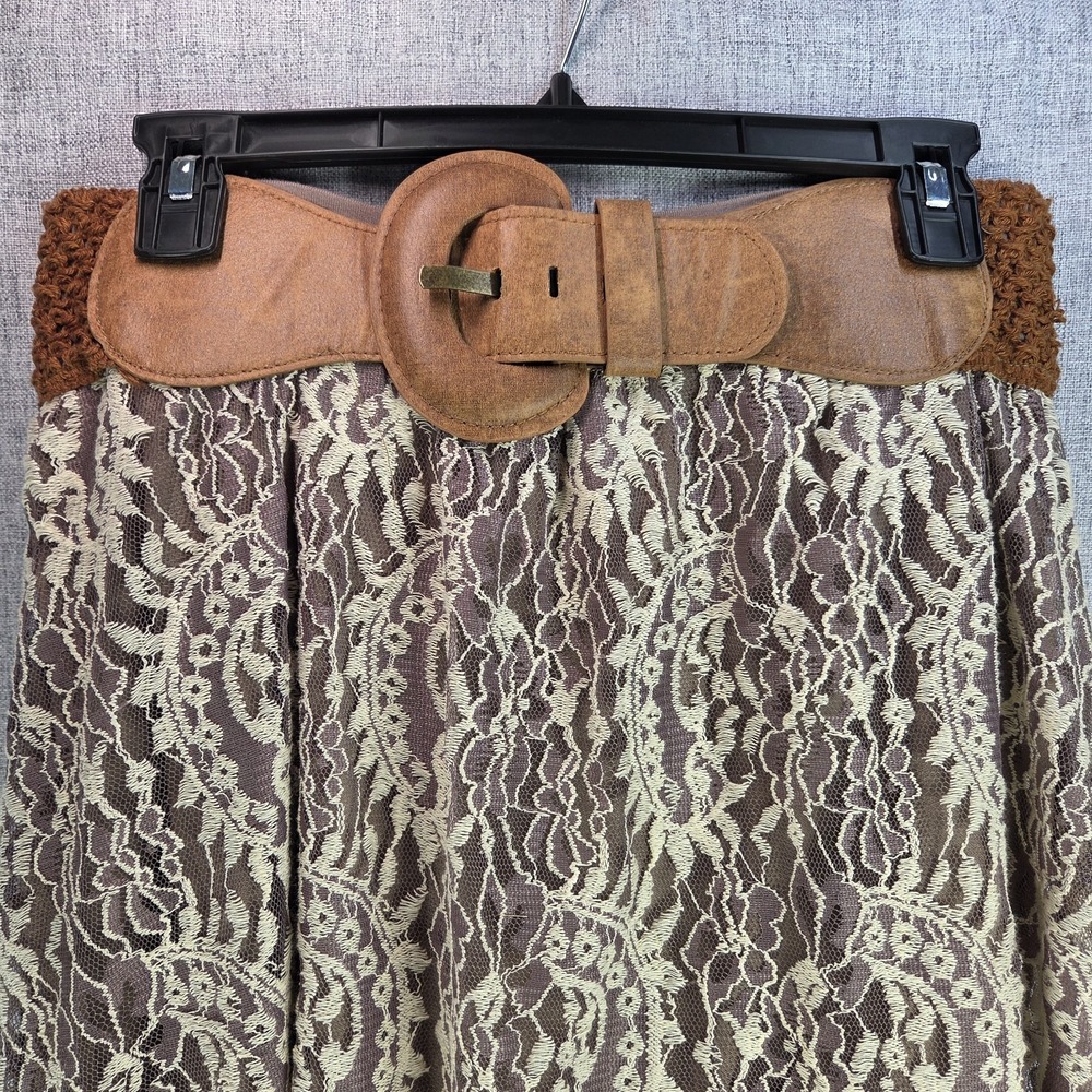 High Low Skirt Womens LG Sheer Lace Lined Boho Rue 21 Western Faux Leather Belt